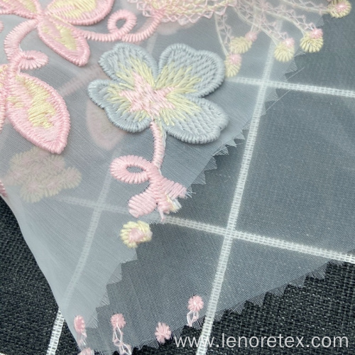 High Density Nylon Woven 3DFlower Embroidered Tulle Fabric